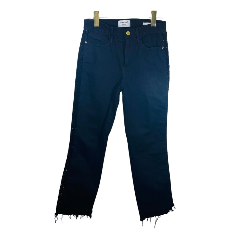 FRAME Le High Straight Women’s Denim Pants Jeans Black Sz 27 Zipper Cotton Blend